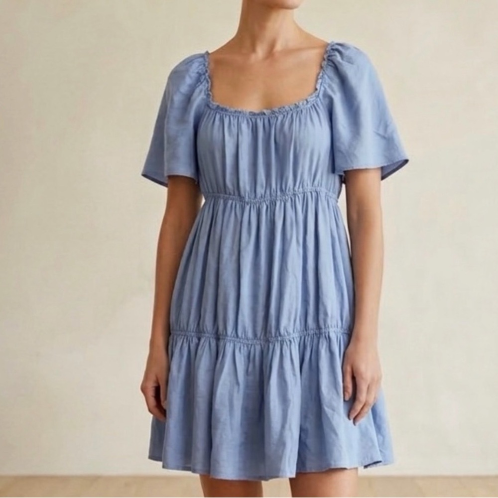 Unsubscribed Blue Silk Tiered Baby doll Dress | XS - S